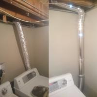 Before and after replacing a dryer vent using the correct, safe materials.